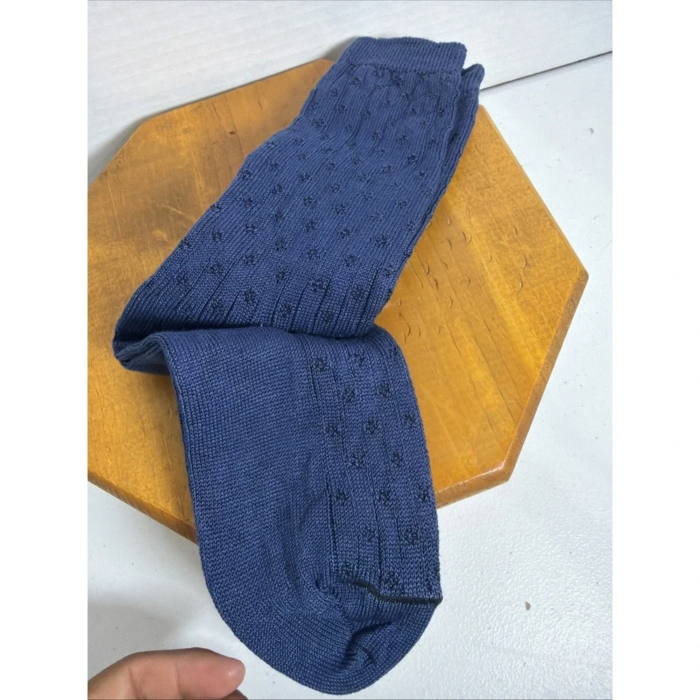 Liz Claiborne Navy Knotted‎ Rib Dress Socks Mercerized Cotton USA NOS